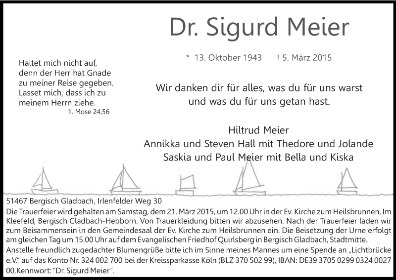  Traueranzeige für Sigurd Meier vom 14.03.2015 aus Kölner Stadt-Anzeiger / Kölnische Rundschau / Express