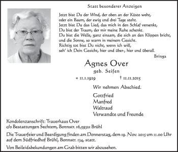 Anzeige von Agnes Over von  Schlossbote/Werbekurier 