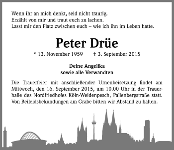 Anzeige von Peter Drüe von Kölner Stadt-Anzeiger / Kölnische Rundschau / Express