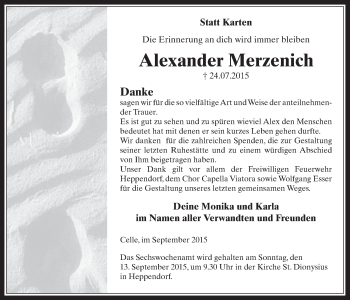 Anzeige von Alexander Merzenich von  Werbepost 