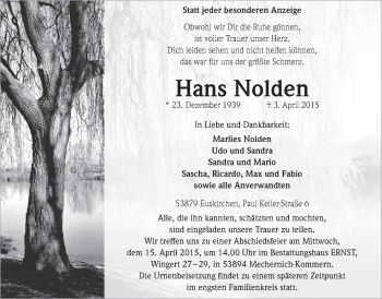 Anzeige von Hans Nolden von  Blickpunkt Euskirchen 