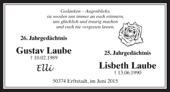 Anzeige von Gustav und Lisbeth Laube von  Werbepost 