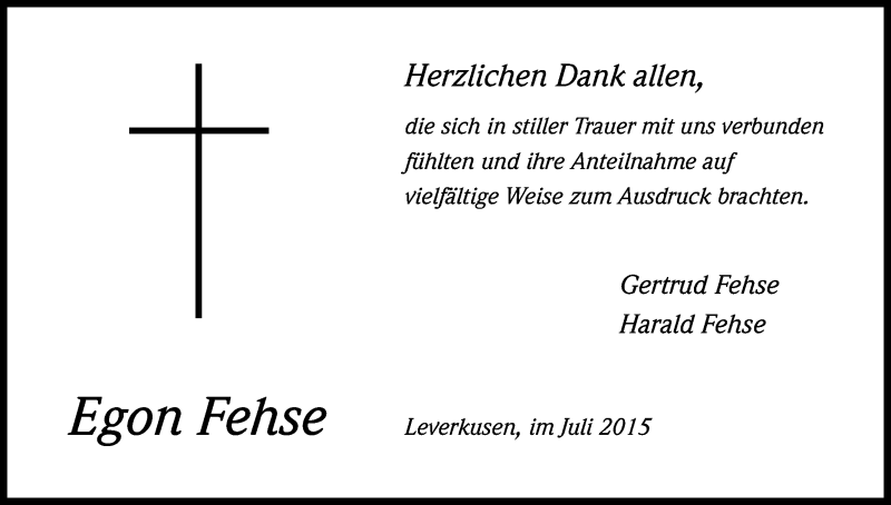  Traueranzeige für Egon Fehse vom 11.07.2015 aus Kölner Stadt-Anzeiger / Kölnische Rundschau / Express