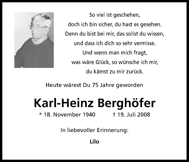  Traueranzeige für Karl-Heinz Berghöfer vom 18.11.2015 aus Kölner Stadt-Anzeiger / Kölnische Rundschau / Express