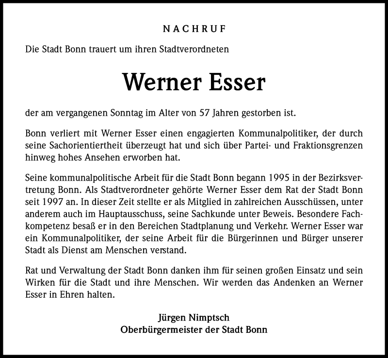  Traueranzeige für Werner Esser vom 19.09.2015 aus Kölner Stadt-Anzeiger / Kölnische Rundschau / Express