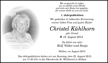 Anzeige von Christel Kühlhorn von  Blickpunkt Euskirchen 