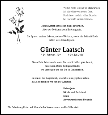 Anzeige von Günter Laatsch von Kölner Stadt-Anzeiger / Kölnische Rundschau / Express