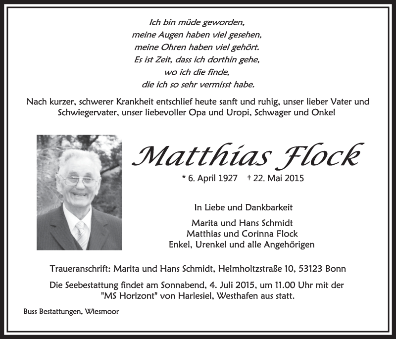  Traueranzeige für Matthias Flock vom 06.06.2015 aus  Sonntags-Post 