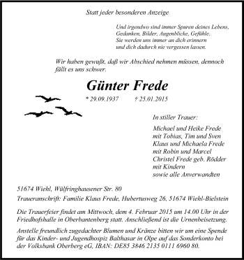 Anzeige von Günter Frede von Kölner Stadt-Anzeiger / Kölnische Rundschau / Express