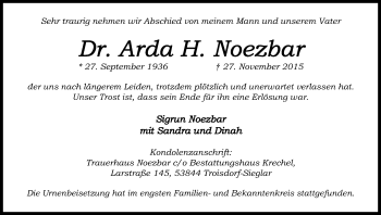 Anzeige von Arda H.  Noezbar von Kölner Stadt-Anzeiger / Kölnische Rundschau / Express