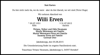 Anzeige von Willi Erven von Kölner Stadt-Anzeiger / Kölnische Rundschau / Express