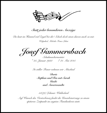 Anzeige von Josef Gammersbach von Kölner Stadt-Anzeiger / Kölnische Rundschau / Express