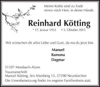 Anzeige von Reinhard Kötting von  Lokalanzeiger 