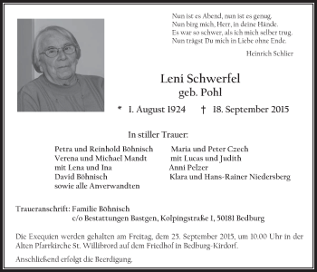 Anzeige von Leni Schwerfel von  Werbepost 