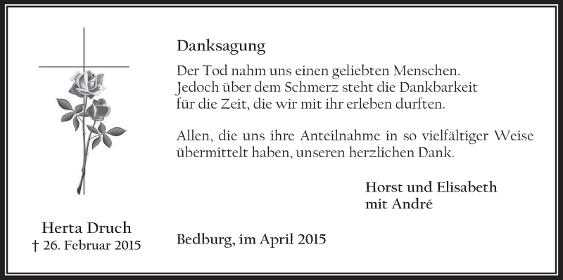  Traueranzeige für Herta Druch vom 08.04.2015 aus  Werbepost 