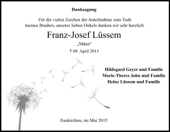 Anzeige von Franz-Josef Lüssem von Kölner Stadt-Anzeiger / Kölnische Rundschau / Express