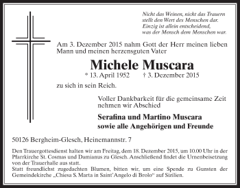 Anzeige von Michele Muscara von  Werbepost 