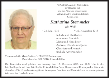 Anzeige von Katharina Stemmeler von  Werbepost 