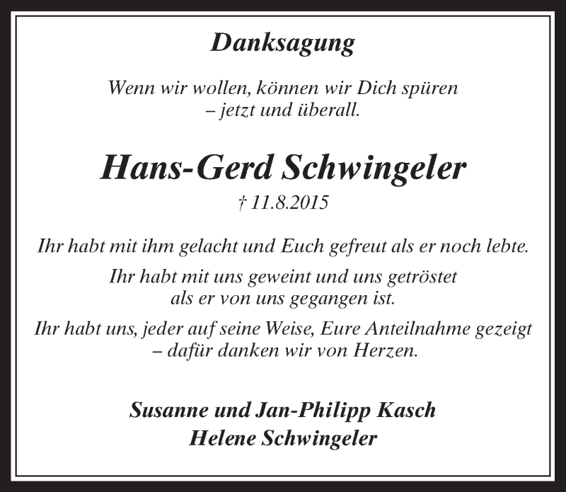  Traueranzeige für Hans-Gerd Schwingeler vom 07.10.2015 aus  Werbepost 