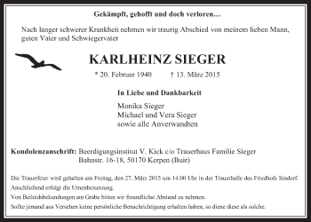 Anzeige von Karlheinz Sieger von  Werbepost 