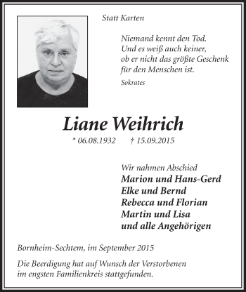 Anzeige von Liane Weihrich von  Schlossbote/Werbekurier 