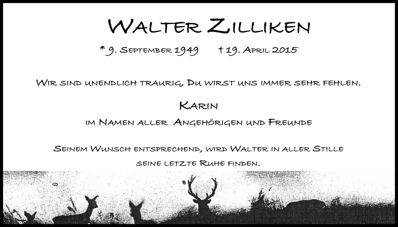  Traueranzeige für Walter Zilliken vom 06.05.2015 aus  Werbepost 