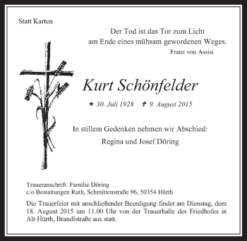 Anzeige von Kurt Schönfelder von  Wochenende 