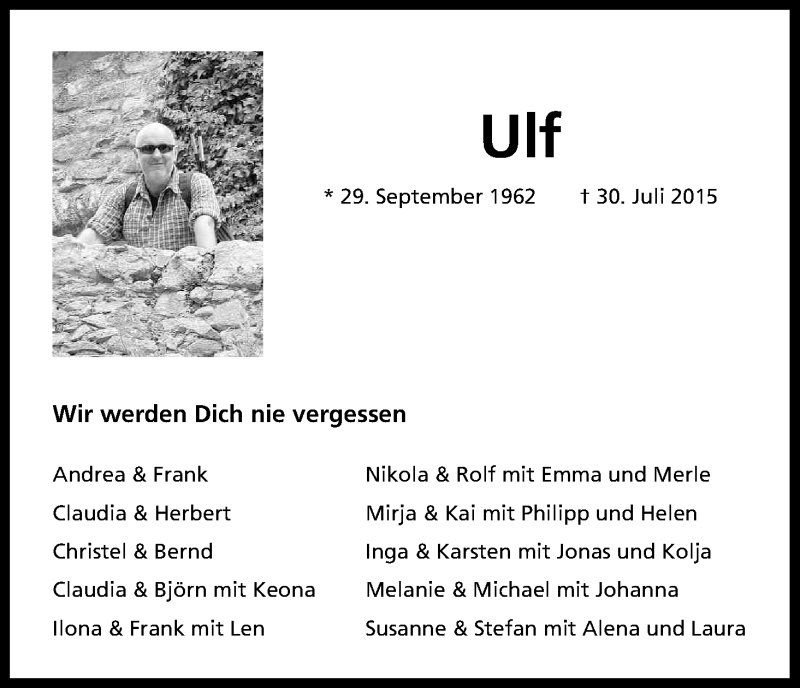  Traueranzeige für Ulf Keßler vom 12.08.2015 aus Kölner Stadt-Anzeiger / Kölnische Rundschau / Express