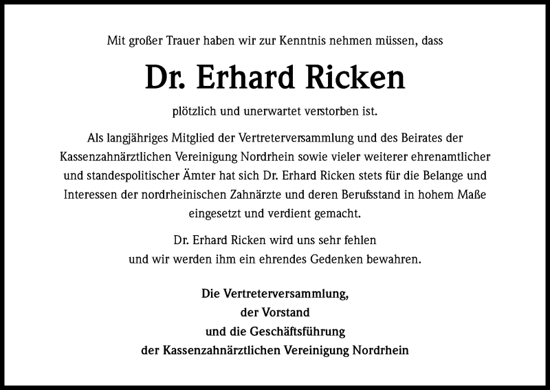  Traueranzeige für Erhard Ricken vom 01.08.2015 aus Kölner Stadt-Anzeiger / Kölnische Rundschau / Express
