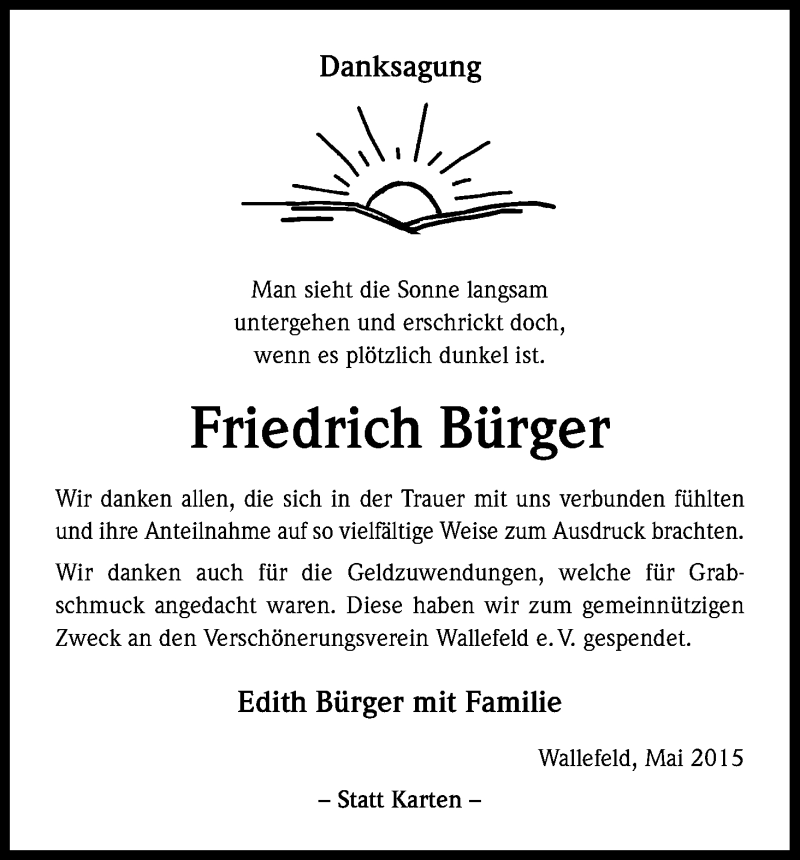  Traueranzeige für Friedrich Bürger vom 09.05.2015 aus Kölner Stadt-Anzeiger / Kölnische Rundschau / Express