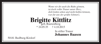 Anzeige von Brigitte Kittlitz von  Sonntags-Post 