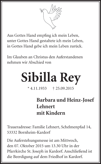 Anzeige von Sibilla Rey von  Schlossbote/Werbekurier 