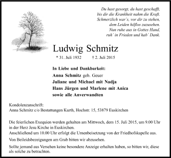 Anzeige von Ludwig Schmitz von Kölner Stadt-Anzeiger / Kölnische Rundschau / Express