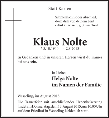 Anzeige von Klaus Nolte von  Schlossbote/Werbekurier 