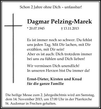Anzeige von Dagmar Pelzing-Marek von Kölner Stadt-Anzeiger / Kölnische Rundschau / Express
