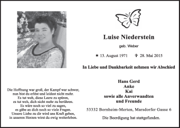 Anzeige von Luise Niederstein von  Schlossbote/Werbekurier 