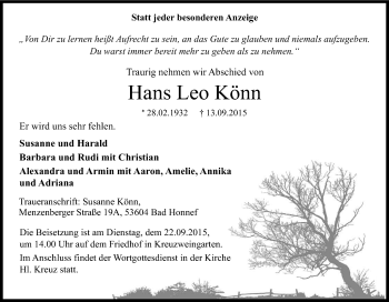 Anzeige von Hans Leo Könn von Kölner Stadt-Anzeiger / Kölnische Rundschau / Express