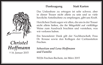 Anzeige von Christel Hoffmann von  Wochenende 