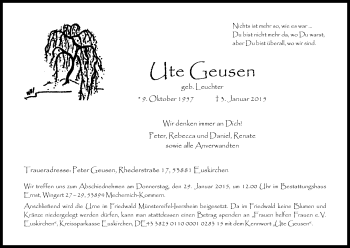 Anzeige von Ute Geusen von Kölner Stadt-Anzeiger / Kölnische Rundschau / Express