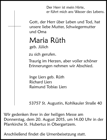 Anzeige von Maria Rüth von  Blickpunkt Euskirchen 