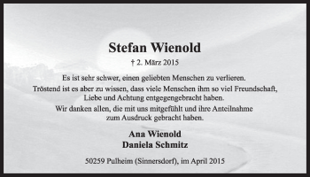 Anzeige von Stefan Wienold von  Sonntags-Post 
