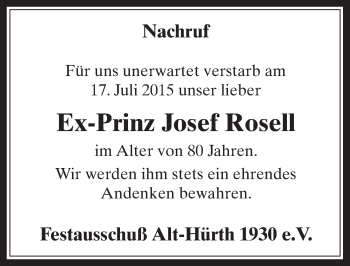Anzeige von Josef Rosell von  Wochenende 