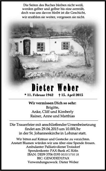 Anzeige von Dieter Weber von Kölner Stadt-Anzeiger / Kölnische Rundschau / Express