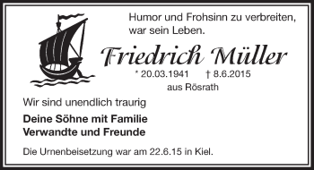 Anzeige von Friedrich Müller von  Bergisches Sonntagsblatt 