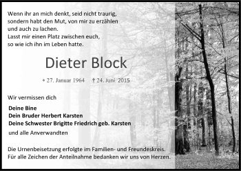 Anzeige von Dieter Block von Kölner Stadt-Anzeiger / Kölnische Rundschau / Express
