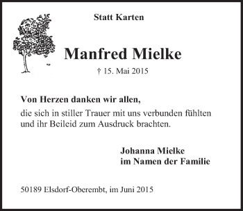 Anzeige von Manfred Mielke von  Werbepost 