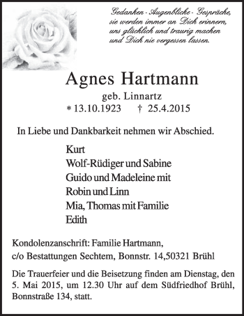 Anzeige von Agnes Hartmann von  Schlossbote/Werbekurier  Werbepost 