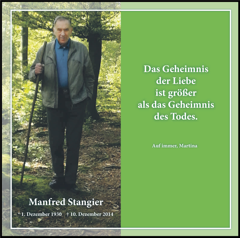  Traueranzeige für Manfred Stangier vom 10.12.2015 aus Kölner Stadt-Anzeiger / Kölnische Rundschau / Express