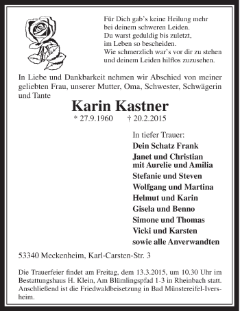 Anzeige von Karin Kastner von  Schaufenster/Blickpunkt 