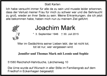 Anzeige von Joachim Mark von  Anzeigen Echo 